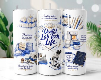 Dental Lab Tech Tumbler Wrap PNG, Dental Assistant 20oz Skinny Tumbler Sublimation Design, Digital Download