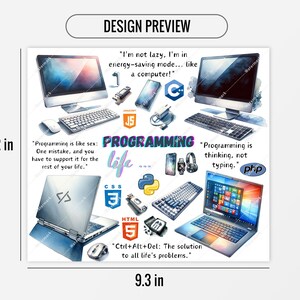 Programming Life Tumbler Wrap Sublimation Design, Skinny 20oz Straight Tumbler PNG Template, Digital Download image 2