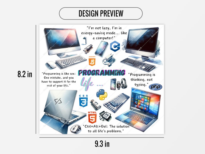 Programming Life Tumbler Wrap Sublimation Design, Skinny 20oz Straight Tumbler PNG Template, Digital Download image 2