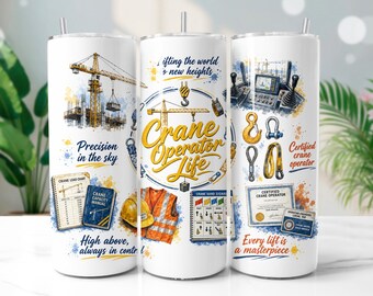 Crane Operator Tumbler Wrap PNG, Construction Worker 20oz Skinny Tumbler Sublimation Design, Digital Download