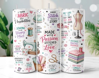 Seamstress Tumbler Wrap PNG, Sewing Hobby 20oz Skinny Tumbler Sublimation Design, Digital Download