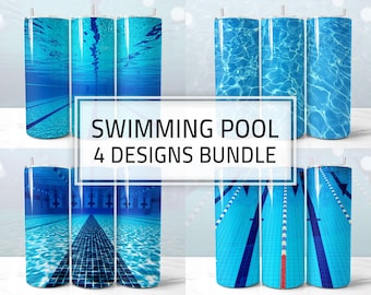 Swimming Pool Designs for Tumbler, Set of 4 Wrap PNG for 20 oz Skinny Tumbler Sublimation