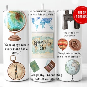 Geographie Life Tumbler Wrap Sublimationsdesign, Skinny 20 Unzen gerader Becher PNG Vorlage, digitaler Download