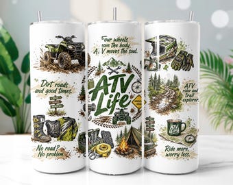 ATV Life Tumbler Wrap PNG, Off Road 20oz Skinny Tumbler Sublimation Design, Digital Download