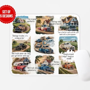 Classic Trucks Life Vintage Pickup Lovers Mouse Pad PNG Sublimation Design, Square Round Mouse Pad Sublimate Template, Digital Download