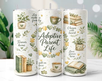 Adoptive Parent Tumbler Wrap PNG, Watercolor Adoption 20oz Skinny Tumbler Sublimation Design, Digital Download