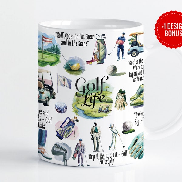 Golf Life Mug Wrap Sublimatie Sjabloon, 11oz & 15oz Ontwerpen, Cricut Mok Druk op PNG, Digitale Download