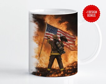 Patriotic Firefighter Mug Wrap Sublimation Template, 11oz & 15oz Designs, Cricut Mug Press PNG, Digital Download