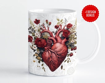 Floral Heart Mug Wrap Sublimation Template (Digital Download)