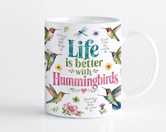 Hummingbird Mug Wrap Sublimation Design PNG, Watercolor Bird 11oz & 15oz Cricut Mug Press Template, Digital Download