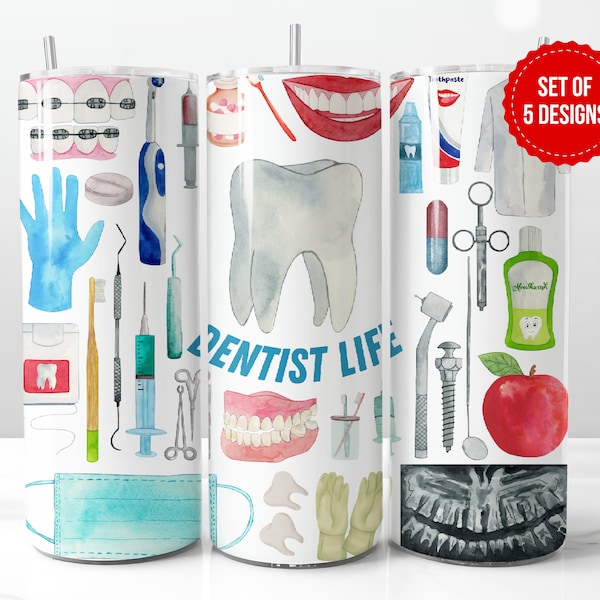 Dentist Life Tumbler Wrap Sublimation Design, Skinny 20oz Straight Tumbler PNG Template, Digital Download