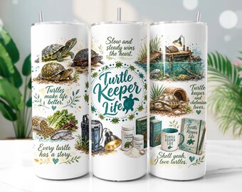 Turtle Keeper Tumbler Wrap PNG, Reptile Lover 20oz Skinny Tumbler Sublimation Design, Digital Download