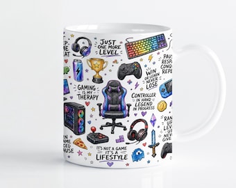 Gamer Mug Wrap Sublimation Design PNG, Video Game Controller 11oz & 15oz Cricut Mug Press Template, Digital Download