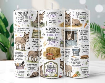 Donkey Tumbler Wrap PNG, Farm Animal 20oz Skinny Tumbler Sublimation Design, Digital Download