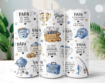 Papa Tumbler Wrap PNG, Father Day 20oz Skinny Tumbler Sublimation Design, Digital Download