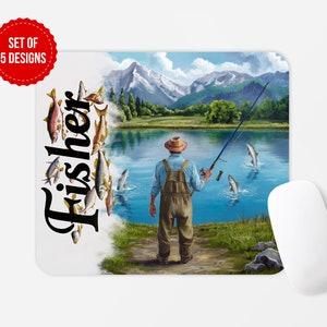 Fisherman Mouse Pad PNG Sublimation Design, Square Round Mouse Pad Sublimate Template, Digital Download