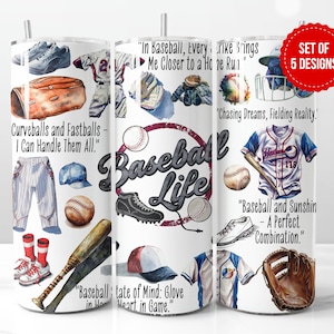 Baseball Life Tumbler Wrap Sublimation Design, Skinny 20oz Straight Tumbler PNG Template, Digital Download