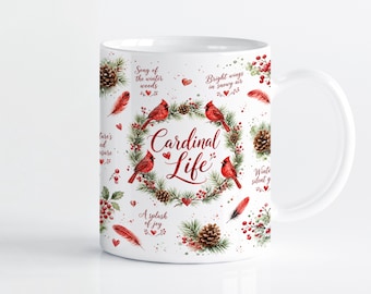 Cardinal Bird Mug Wrap Sublimation Design PNG, Winter Nature 11oz & 15oz Cricut Mug Press Template, Digital Download