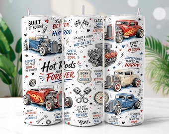Hot Rod Tumbler Wrap PNG, Vintage Car 20oz Skinny Tumbler Sublimation Design, Digital Download