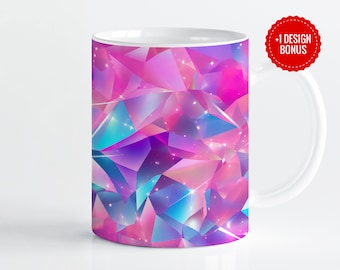 Holographic Glitter Mug Wrap Sublimation Template, Crystal Design (PNG Digital Download)