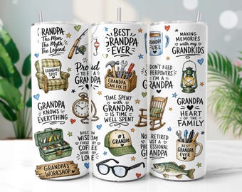 Grandpa Tumbler Wrap PNG, Best Grandpa Ever 20oz Skinny Tumbler Sublimation Design, Digital Download