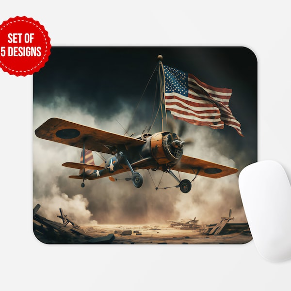 3D USA Biplane Mouse Pad PNG Sublimation Design, Plane Pilot Gifts, Square Round Mouse Pad Sublimate Template, Digital Download