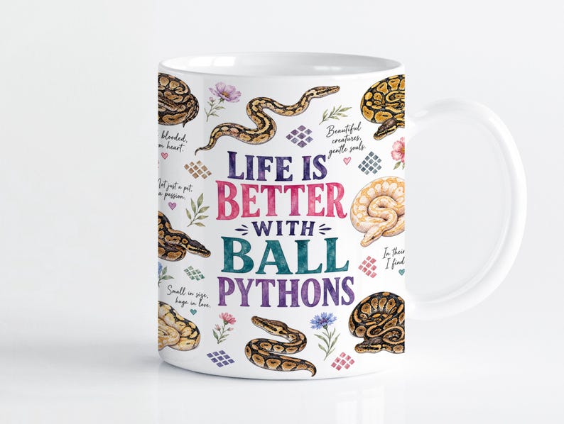 Ball Python Mug Wrap Sublimation Design PNG, Reptile Lover 11oz & 15oz Cricut Mug Press Template, Digital Download Bild 1