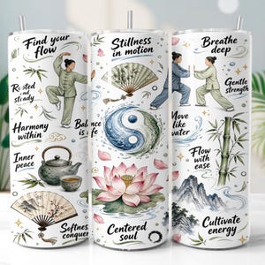 Tai Chi Tumbler Wrap PNG, Zen Meditation 20oz Skinny Tumbler Sublimation Design, Digital Download