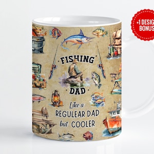 Fishing Dad Mug Wrap Sublimation Template, 11oz & 15oz Designs, Cricut Mug Press PNG, Digital Download