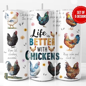 Diseño de sublimación para envoltorio de vaso Life is Better With Chickens, plantilla PNG para vaso recto delgado de 20 oz, descarga digital