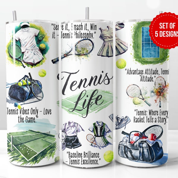 Tennis Life Tumbler Wrap Sublimation Design, Skinny 20oz Straight Tumbler PNG Template, Digital Download