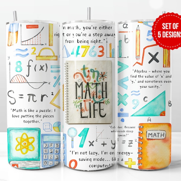 Math Life Tumbler Wrap Sublimation Design, Mathematics Lover Gift for Math Teacher Skinny 20oz Straight Tumbler Template, Digital Download