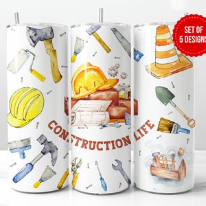 Diseño de sublimación de envoltura de vaso de vida de construcción, plantilla PNG de vaso recto delgado de 20 oz, regalo para descarga digital de papá trabajador