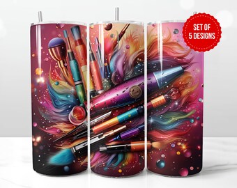 Makeup Artist Tools Tumbler Wrap Sublimation Design, Skinny 20oz Straight Tumbler PNG Template, Digital Download