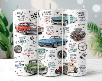 Classic Car Tumbler Wrap PNG, Vintage Automotive 20oz Skinny Tumbler Sublimation Design, Digital Download