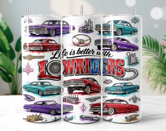 Lowrider Car Tumbler Wrap PNG, Vintage Classic Vehicle 20oz Skinny Tumbler Sublimation Design, Digital Download