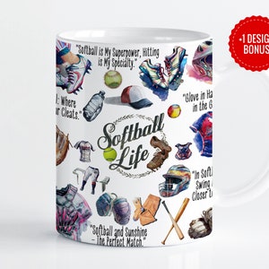Softball Life Mug Wrap Sublimation Template, 11oz & 15oz Designs, Cricut Mug Press PNG, Digital Download