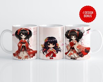 Modello per stampa a sublimazione di tazze con ragazza anime (download digitale)