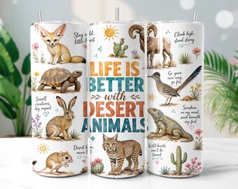 Desert Animals Tumbler Wrap PNG, Watercolor Wildlife 20oz Skinny Tumbler Sublimation Design, Digital Download