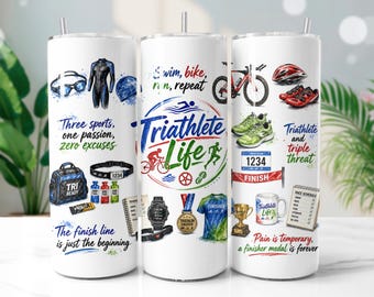 Triathlete Tumbler Wrap PNG, Triathlon 20oz Skinny Tumbler Sublimation Design, Digital Download