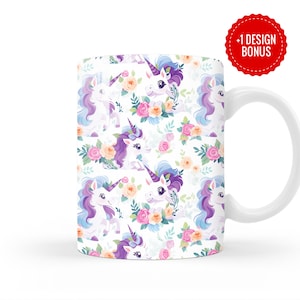 Einhorn-Muster-Tasse-Wrap-Sublimationsvorlage, 11oz & 15oz-Designs, Cricut Mug Press PNG-Wrap, digitale Download-Vorlage
