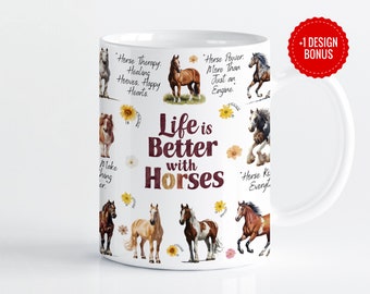 Life is Better With Horses Mug Wrap Sublimation Template, 11oz & 15oz Designs, Cricut Mug Press PNG, Digital Download