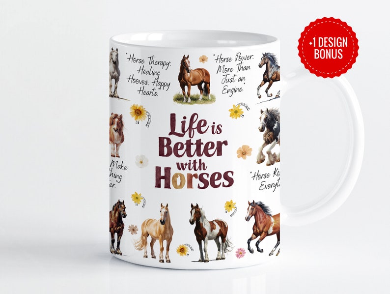 Life is Better With Horses Mug Wrap Sublimation Template, 11oz & 15oz Designs, Cricut Mug Press PNG, Digital Download zdjęcie 1