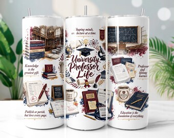 University Professor Tumbler Wrap PNG, Academic Teacher 20oz Skinny Tumbler Sublimation Design, Digital Download