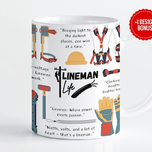 Lineman Life Mug Wrap Sublimatie Sjabloon, 11oz & 15oz Ontwerpen, Cricut Mok Druk op PNG, Digitale Download