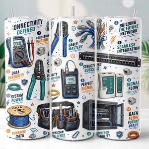 Low Voltage Tech Becherfolie (PNG), Sublimationsdesign für Netzwerktechniker (20 oz, schmaler Becher), digitaler Download