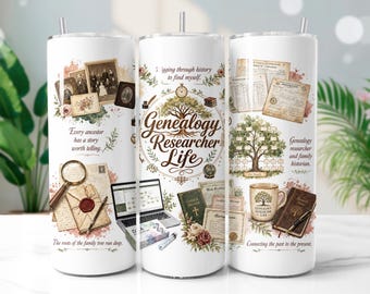 Genealogy Researcher Tumbler Wrap PNG, Family History 20oz Skinny Tumbler Sublimation Design, Digital Download