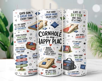 Cornhole Tumbler Wrap PNG, Fun Yard Game 20oz Skinny Tumbler Sublimation Design, Digital Download