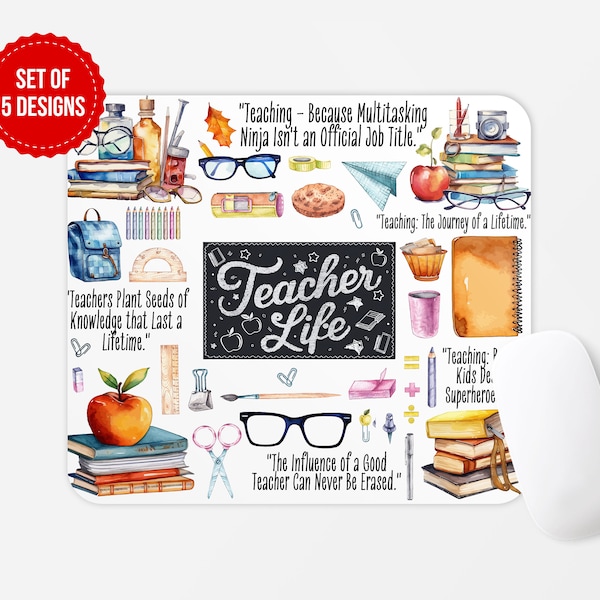Teacher Life Mouse Pad PNG Sublimation Design, Square Round Mouse Pad Sublimate Template, Digital Download