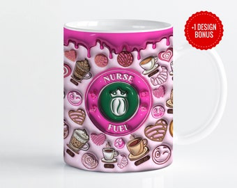 Nurse Fuel Mug Wrap Sublimation Template, 11oz & 15oz Designs, Cricut Mug Press PNG, Digital Download